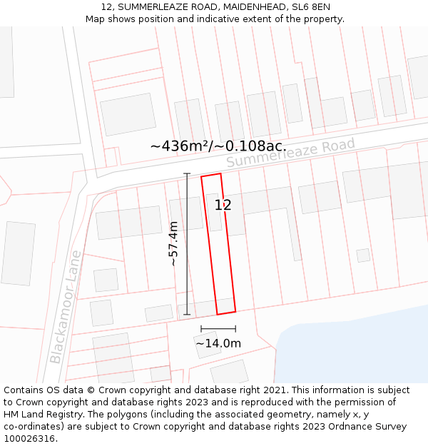 12, SUMMERLEAZE ROAD, MAIDENHEAD, SL6 8EN: Plot and title map