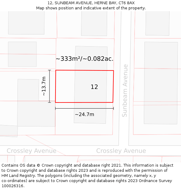 12, SUNBEAM AVENUE, HERNE BAY, CT6 8AX: Plot and title map