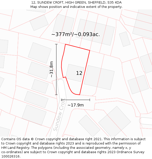 12, SUNDEW CROFT, HIGH GREEN, SHEFFIELD, S35 4DA: Plot and title map