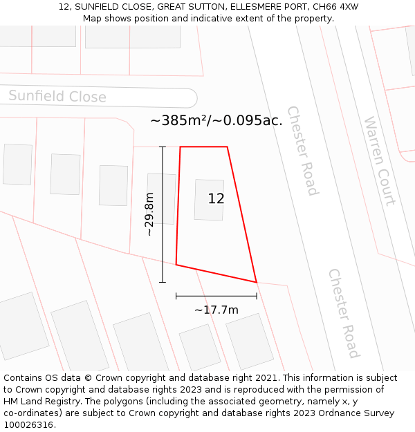 12, SUNFIELD CLOSE, GREAT SUTTON, ELLESMERE PORT, CH66 4XW: Plot and title map