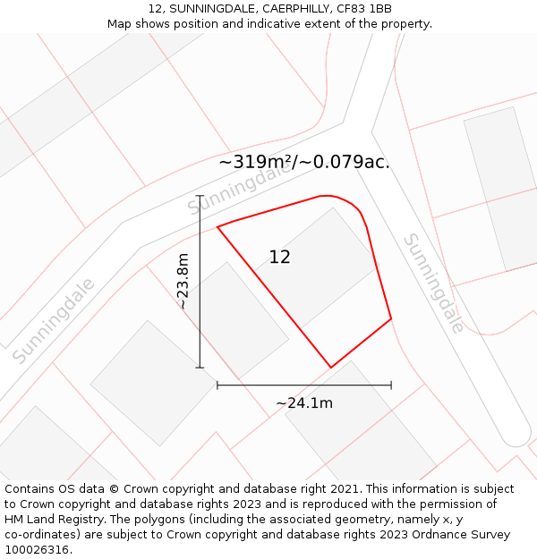 12, SUNNINGDALE, CAERPHILLY, CF83 1BB: Plot and title map