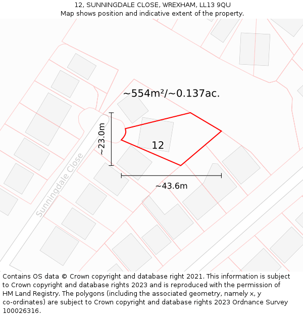12, SUNNINGDALE CLOSE, WREXHAM, LL13 9QU: Plot and title map