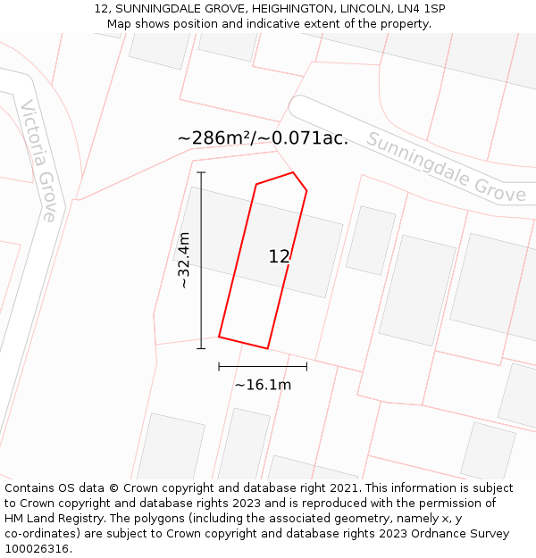 12, SUNNINGDALE GROVE, HEIGHINGTON, LINCOLN, LN4 1SP: Plot and title map