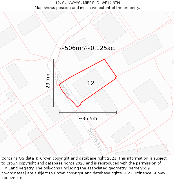 12, SUNWAYS, MIRFIELD, WF14 9TN: Plot and title map