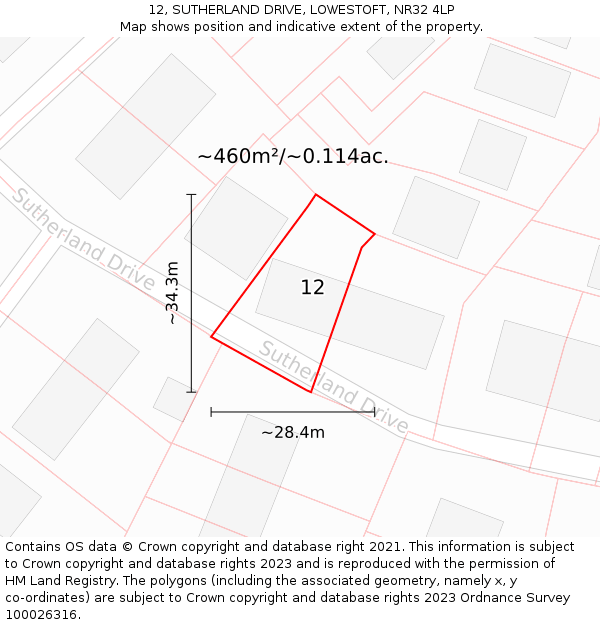 12, SUTHERLAND DRIVE, LOWESTOFT, NR32 4LP: Plot and title map