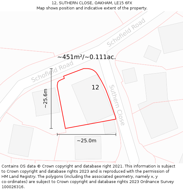 12, SUTHERN CLOSE, OAKHAM, LE15 6FX: Plot and title map