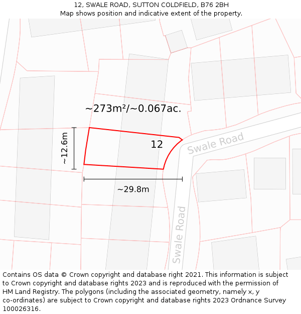 12, SWALE ROAD, SUTTON COLDFIELD, B76 2BH: Plot and title map