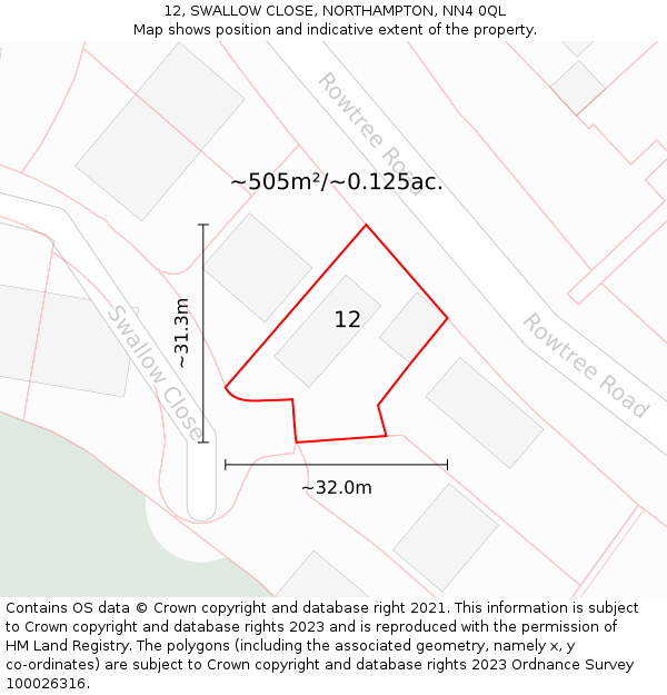 12, SWALLOW CLOSE, NORTHAMPTON, NN4 0QL: Plot and title map