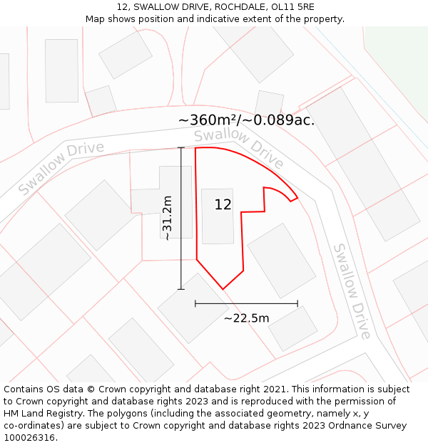 12, SWALLOW DRIVE, ROCHDALE, OL11 5RE: Plot and title map