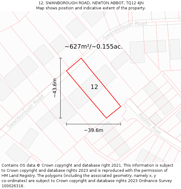 12, SWANBOROUGH ROAD, NEWTON ABBOT, TQ12 4JN: Plot and title map