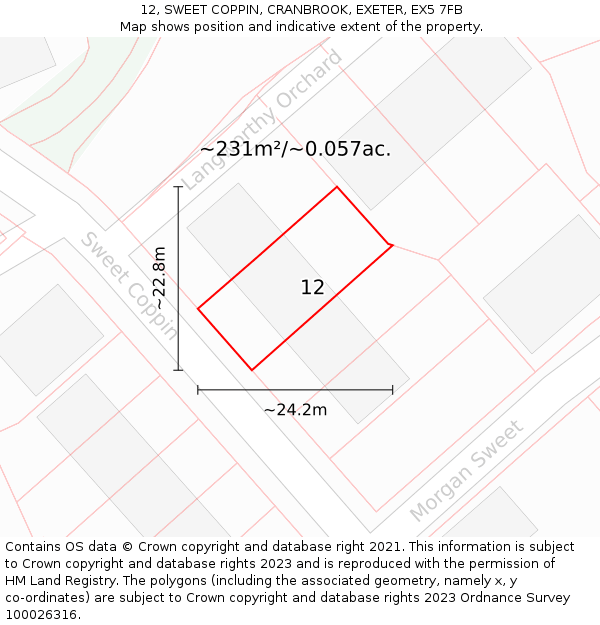 12, SWEET COPPIN, CRANBROOK, EXETER, EX5 7FB: Plot and title map