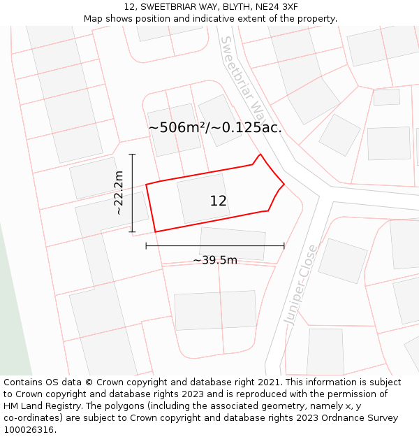 12, SWEETBRIAR WAY, BLYTH, NE24 3XF: Plot and title map