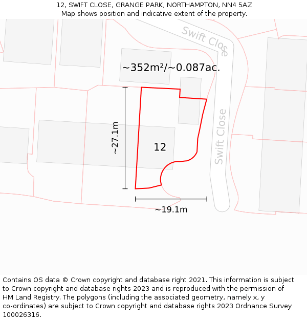 12, SWIFT CLOSE, GRANGE PARK, NORTHAMPTON, NN4 5AZ: Plot and title map