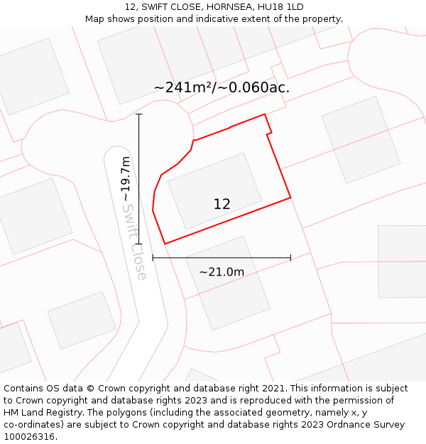 12, SWIFT CLOSE, HORNSEA, HU18 1LD: Plot and title map