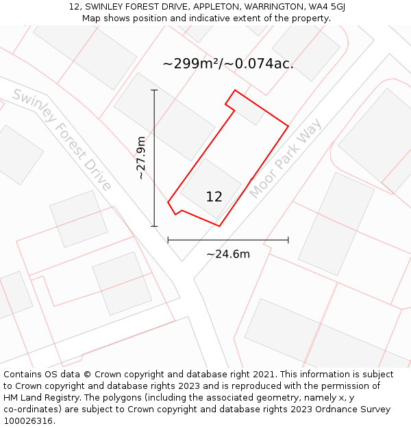 12, SWINLEY FOREST DRIVE, APPLETON, WARRINGTON, WA4 5GJ: Plot and title map
