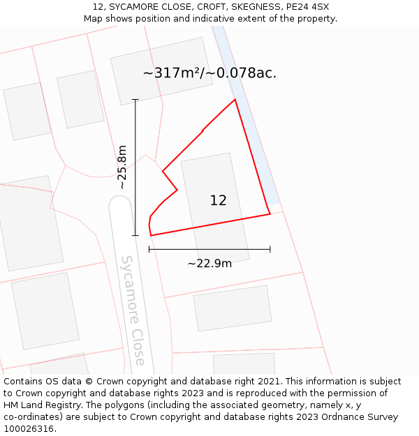 12, SYCAMORE CLOSE, CROFT, SKEGNESS, PE24 4SX: Plot and title map