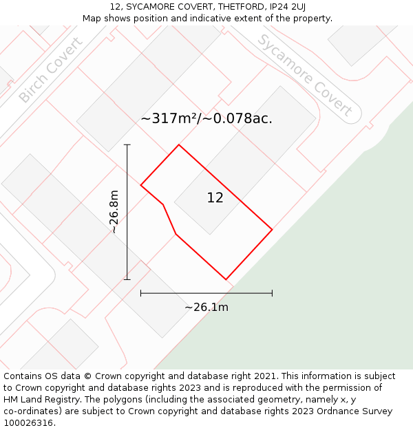 12, SYCAMORE COVERT, THETFORD, IP24 2UJ: Plot and title map