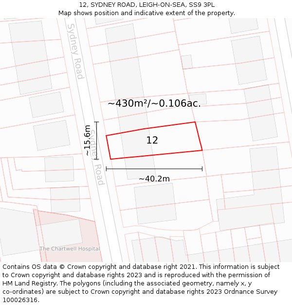 12, SYDNEY ROAD, LEIGH-ON-SEA, SS9 3PL: Plot and title map