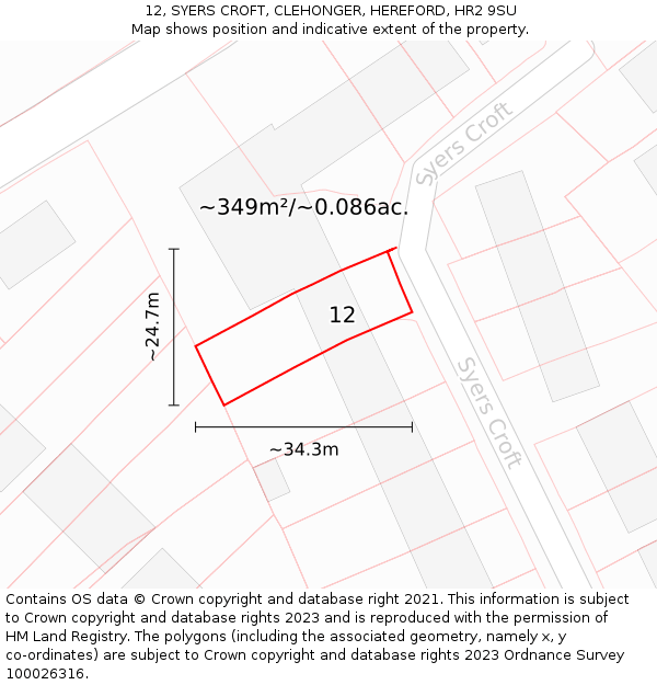 12, SYERS CROFT, CLEHONGER, HEREFORD, HR2 9SU: Plot and title map