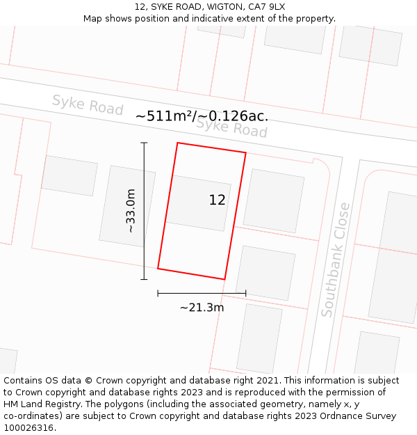 12, SYKE ROAD, WIGTON, CA7 9LX: Plot and title map