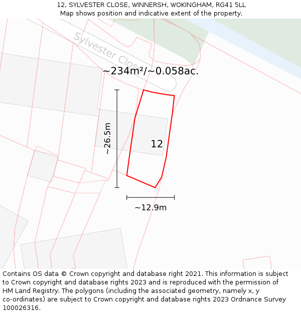 12, SYLVESTER CLOSE, WINNERSH, WOKINGHAM, RG41 5LL: Plot and title map