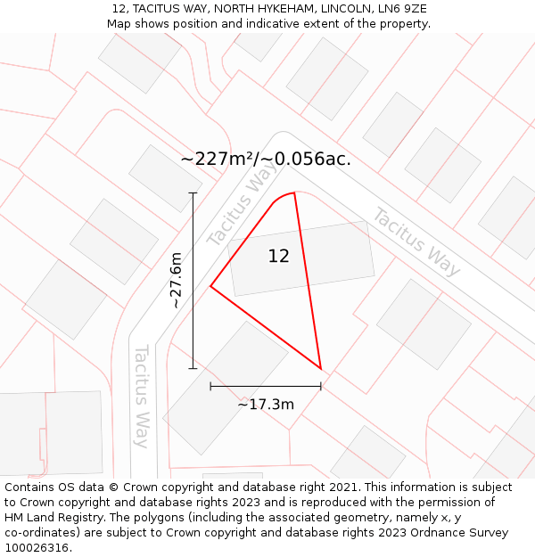 12, TACITUS WAY, NORTH HYKEHAM, LINCOLN, LN6 9ZE: Plot and title map