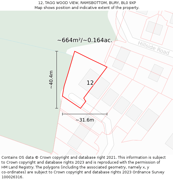 12, TAGG WOOD VIEW, RAMSBOTTOM, BURY, BL0 9XP: Plot and title map