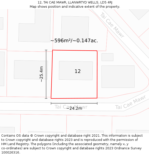 12, TAI CAE MAWR, LLANWRTYD WELLS, LD5 4RJ: Plot and title map