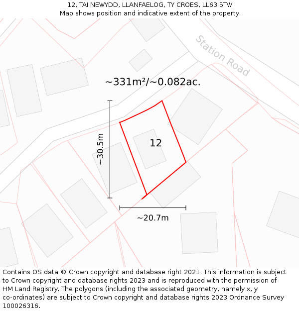 12, TAI NEWYDD, LLANFAELOG, TY CROES, LL63 5TW: Plot and title map