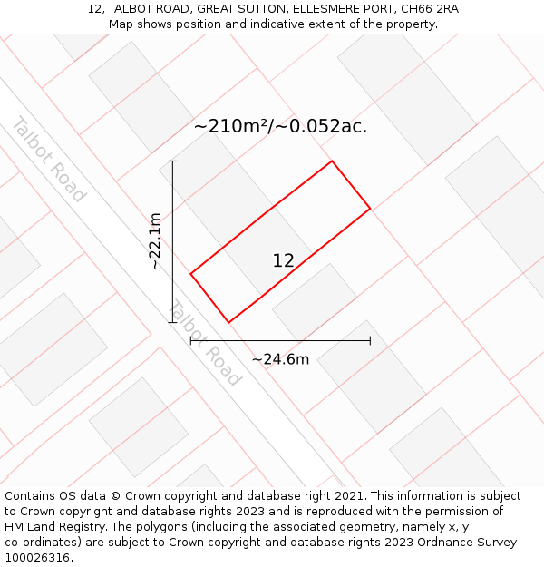12, TALBOT ROAD, GREAT SUTTON, ELLESMERE PORT, CH66 2RA: Plot and title map