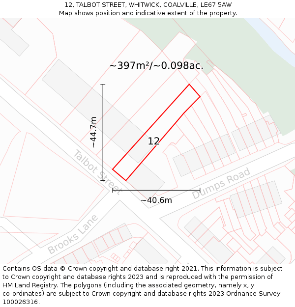 12, TALBOT STREET, WHITWICK, COALVILLE, LE67 5AW: Plot and title map