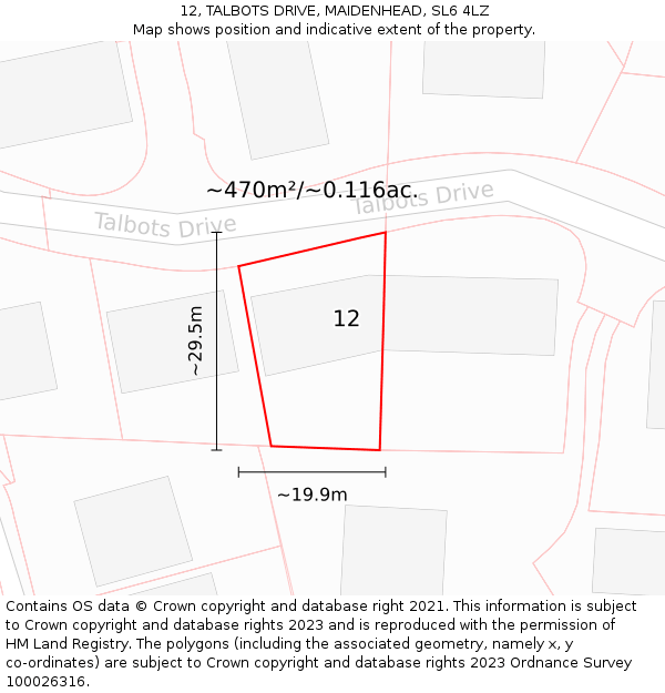12, TALBOTS DRIVE, MAIDENHEAD, SL6 4LZ: Plot and title map