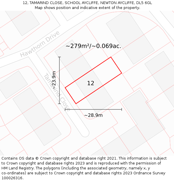 12, TAMARIND CLOSE, SCHOOL AYCLIFFE, NEWTON AYCLIFFE, DL5 6GL: Plot and title map