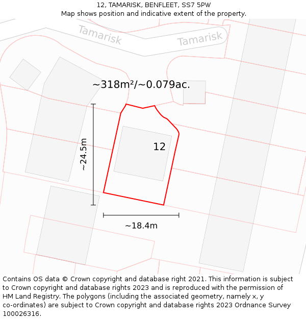 12, TAMARISK, BENFLEET, SS7 5PW: Plot and title map
