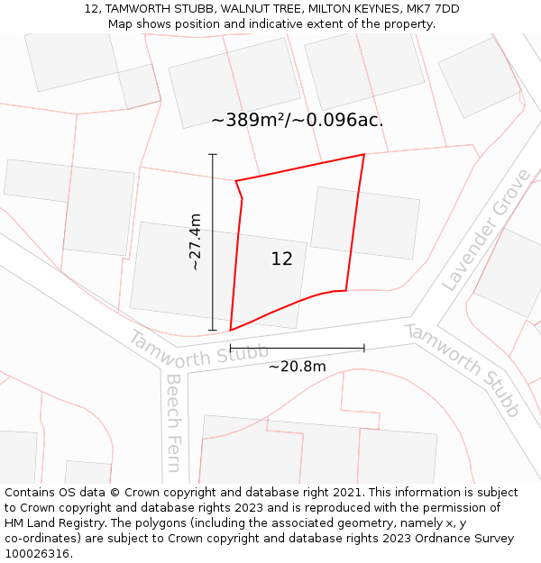 12, TAMWORTH STUBB, WALNUT TREE, MILTON KEYNES, MK7 7DD: Plot and title map