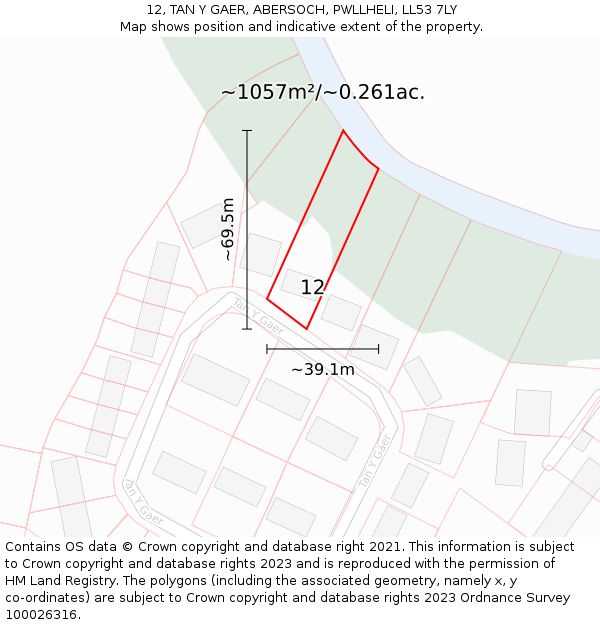 12, TAN Y GAER, ABERSOCH, PWLLHELI, LL53 7LY: Plot and title map