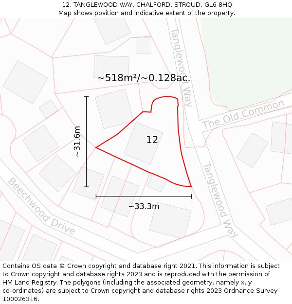12, TANGLEWOOD WAY, CHALFORD, STROUD, GL6 8HQ: Plot and title map