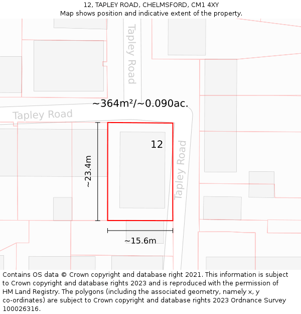 12, TAPLEY ROAD, CHELMSFORD, CM1 4XY: Plot and title map