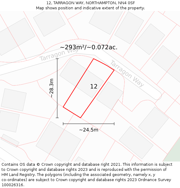 12, TARRAGON WAY, NORTHAMPTON, NN4 0SF: Plot and title map