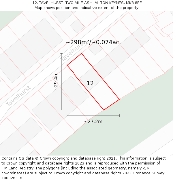 12, TAVELHURST, TWO MILE ASH, MILTON KEYNES, MK8 8EE: Plot and title map