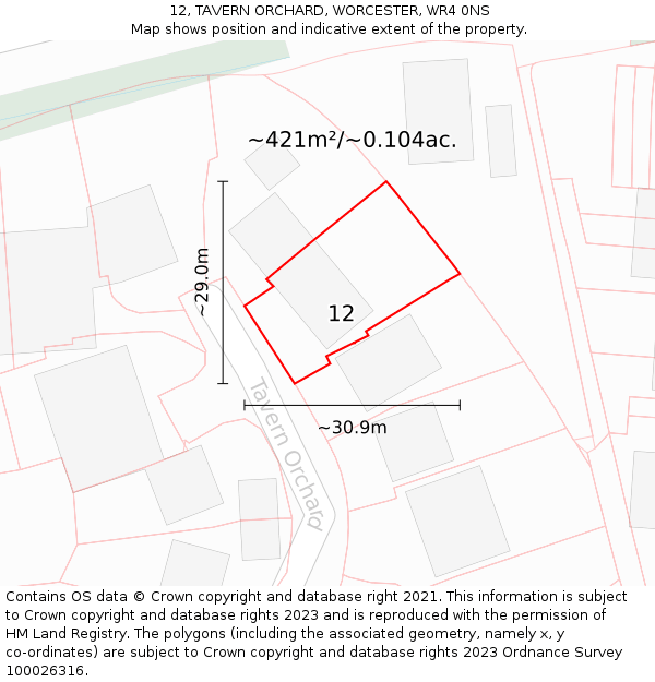 12, TAVERN ORCHARD, WORCESTER, WR4 0NS: Plot and title map