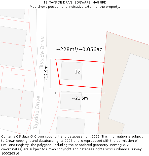 12, TAYSIDE DRIVE, EDGWARE, HA8 8RD: Plot and title map