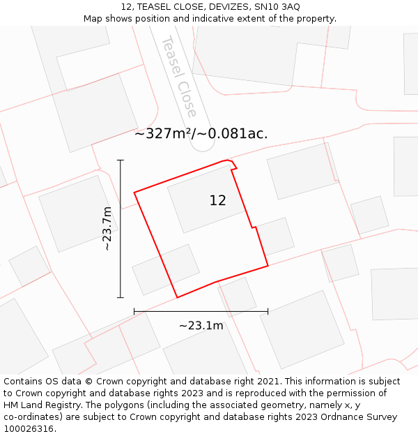 12, TEASEL CLOSE, DEVIZES, SN10 3AQ: Plot and title map
