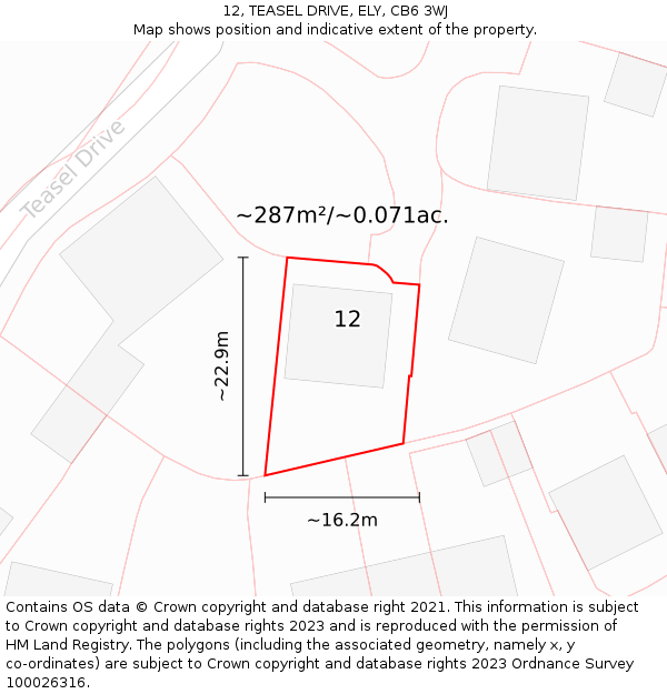 12, TEASEL DRIVE, ELY, CB6 3WJ: Plot and title map