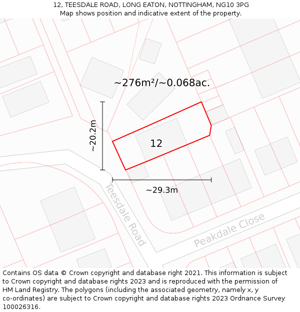 12, TEESDALE ROAD, LONG EATON, NOTTINGHAM, NG10 3PG: Plot and title map