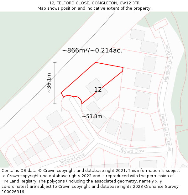 12, TELFORD CLOSE, CONGLETON, CW12 3TR: Plot and title map