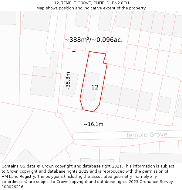 12, TEMPLE GROVE, ENFIELD, EN2 8EH: Plot and title map