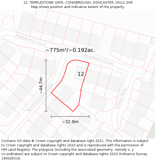 12, TEMPLESTOWE GATE, CONISBROUGH, DONCASTER, DN12 2HR: Plot and title map