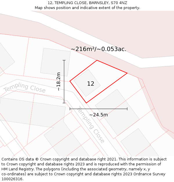 12, TEMPLING CLOSE, BARNSLEY, S70 4NZ: Plot and title map