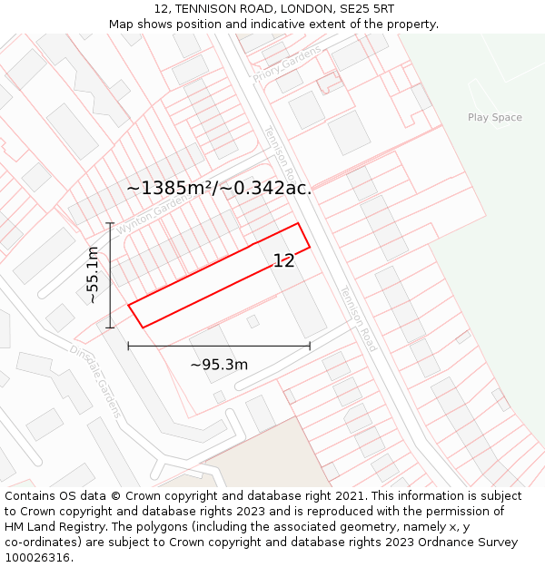 12, TENNISON ROAD, LONDON, SE25 5RT: Plot and title map